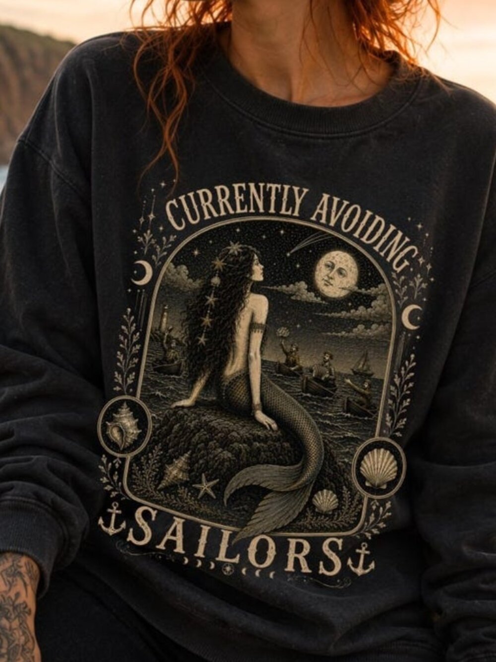 Antisocial Mermaid Sweater, Vintage Sea Witch Whimsigoth Graphic